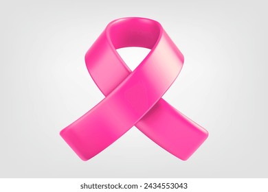 Breast cancer awareness symbol. 3d vector pink ribbon isolated on white background
