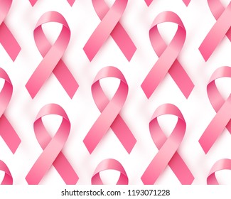 Breast cancer awareness symbol isolated on a white background. Seamless pattern with pink ribbon. Vector illustration.