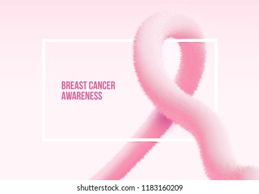 Breast cancer awareness symbol made in form of realistic pink fluffy tinsel. Vector illustration