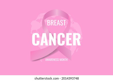 Breast cancer awareness symbol pink ribbon on pink background. Banner, poster, placard concept design. Vector illustration
