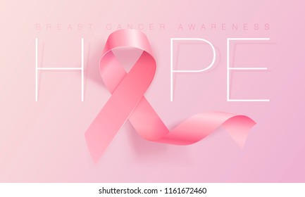 Breast cancer awareness symbol. Realistic pink ribbon. Vector illustration