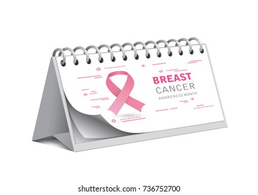 breast cancer awareness tape icon on the desk paper calendar on a white background