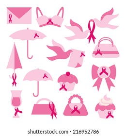 Breast cancer awareness theme vector set for pink ribbon day.