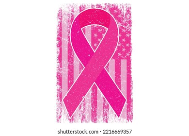 Breast Cancer Awareness T-Shirt Design, Breast Cancer T Shirt Design, T Shirt Designs, Breast Cancer Vector, USA Flag Breast Cancer Png T Shirt Design,