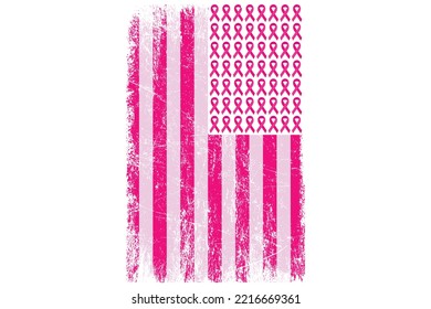 Breast Cancer Awareness T-Shirt Design, Breast Cancer T Shirt Design, T Shirt Design, USA Flag Breast Cancer Png T Shirt Design, 