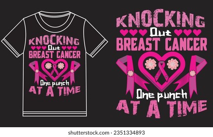 Breast cancer awareness t-shirt design. Knocking out breast cancer, one punch at a time t-shirt design