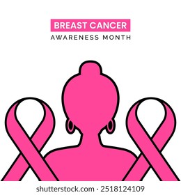 Breast cancer awareness vector graphic template design with women illustration and pink cancer ribbon