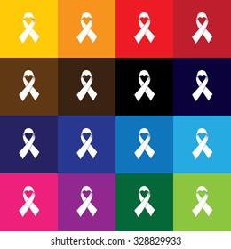 breast cancer awareness vector icon square button set in different colors isolated on white background with love or heart symbol