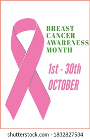 BREAST CANCER AWARENESS VECTOR IMAGE WITH CALIOGRAPHIC WRITINGS. October is the Breast Cancer Awareness Month