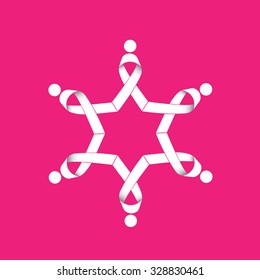 breast cancer awareness vector ribbon icons in circle. this also represents women fighting breast cancer with unity, as a team, teamwork