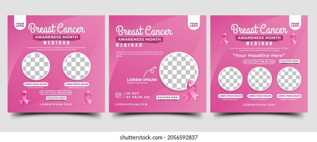 Breast cancer awareness webinar social media post template design collection.