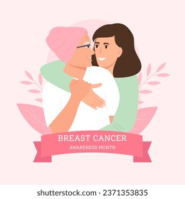 Breast Cancer awareness.  Woman with pink ribbon. Pink october month female healthcare campaign solidarity web template design. Vector  illustration