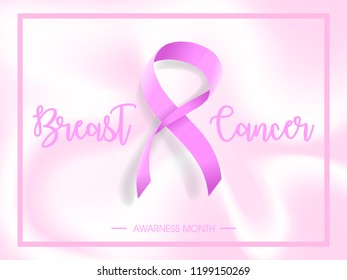 breast cancer awarness month poster illustration  realistic pink ribbon design