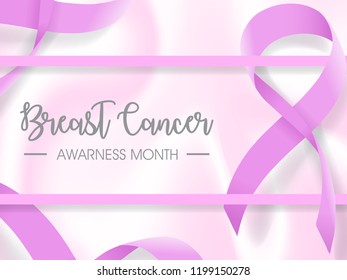 breast cancer awarness month poster illustration  realistic pink ribbon design