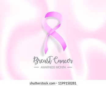 breast cancer awarness month poster illustration  realistic pink ribbon design