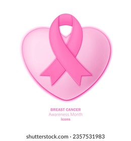 Breast cancer awreness month icon. Pink ribbon and heart.