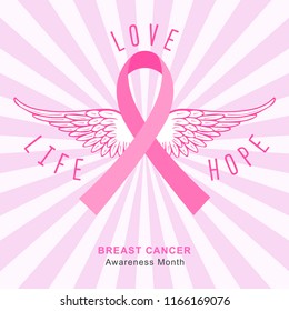 Breast Cancer Background With Pink Ribbon. Beast Cancer Awareness Month Banner. Vector EPS 10.