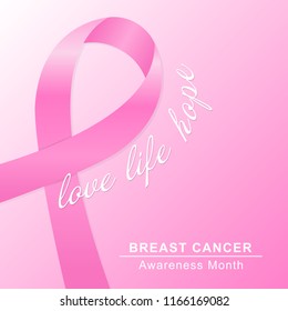 Breast Cancer Background With Pink Ribbon. Beast Cancer Awareness Month Banner. Vector EPS 10.