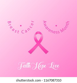 Breast Cancer Background With Pink Ribbon. Beast Cancer Awareness Month Banner. Vector EPS 10.