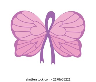 breast cancer butterfly wings and ribbon icon