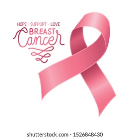 breast cancer campaign ribbon with calligraphy vector illustration design