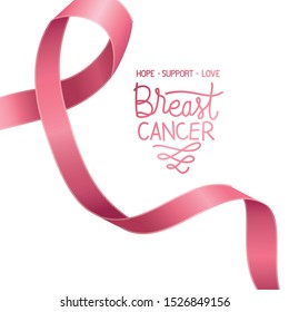 breast cancer campaign ribbon with calligraphy vector illustration design