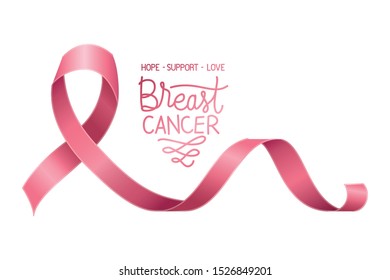 breast cancer campaign ribbon with calligraphy vector illustration design