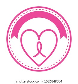 breast cancer campaign ribbon with heart love vector illustration design