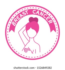 breast cancer campaign ribbon with woman vector illustration design