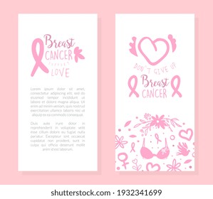 Breast Cancer Card Template, Don't Give Up Motivational Quote, Banner, Brochure, Flyer, Magazine Cover Design Cartoon Vector Illustration