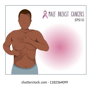 Breast Cancer Checking Of Black Skin Man,awareness Men Health Concept