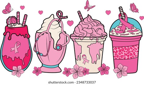 Breast cancer coffee, Pink coffee, Pink ribbon, T shirt design.