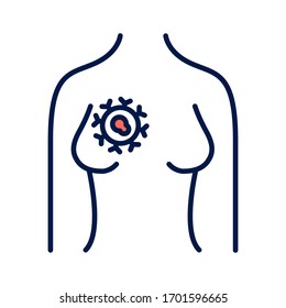 Breast Cancer Color Line Icon. Female  Disease. Oncology. Isolated Vector Element. Outline Pictogram For Web Page, Mobile App, Promo.