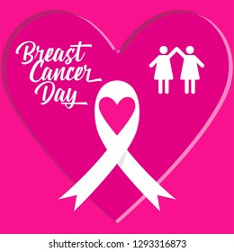 Breast Cancer Day Background with Pink Ribbon Symbol and Illustration of People Holding Hands Together