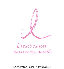 Breast cancer day. Hand drawn pink crayon ribbon. 15 October. Watercolor awareness symbol, vector illustration, isolated. Design template for flyer and poster.