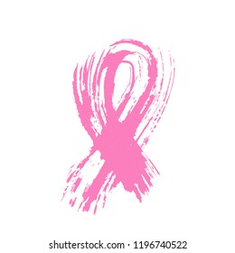 Breast cancer day. Hand drawn pink crayon ribbon. 15 October. Watercolor awareness symbol, vector illustration, isolated. Design template for flyer and poster.