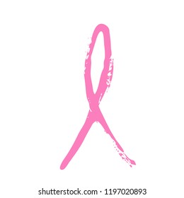 Breast cancer day. Hand drawn pink crayon ribbon. 15 October. Watercolor awareness symbol, vector illustration, isolated. Design template for flyer and poster.