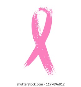 Breast cancer day. Hand drawn pink crayon ribbon. 15 October. Watercolor awareness symbol, vector illustration, isolated. Design template for flyer and poster.