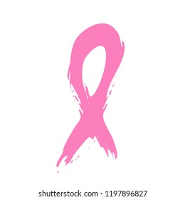 Breast cancer day. Hand drawn pink crayon ribbon. 15 October. Watercolor awareness symbol, vector illustration, isolated. Design template for flyer and poster.