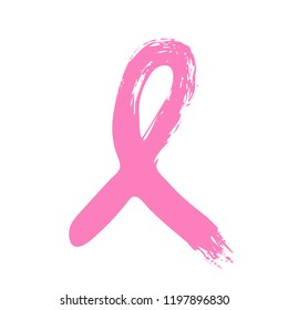 Breast cancer day. Hand drawn pink crayon ribbon. 15 October. Watercolor awareness symbol, vector illustration, isolated. Design template for flyer and poster.