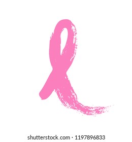 Breast cancer day. Hand drawn pink crayon ribbon. 15 October. Watercolor awareness symbol, vector illustration, isolated. Design template for flyer and poster.