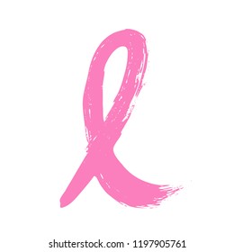 Breast cancer day. Hand drawn pink crayon ribbon. 15 October. Watercolor awareness symbol, vector illustration, isolated. Design template for flyer and poster.