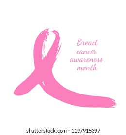 Breast cancer day. Hand drawn pink crayon ribbon. 15 October. Watercolor awareness symbol, vector illustration, isolated. Design template for flyer and poster.