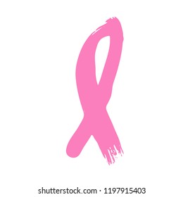 Breast cancer day. Hand drawn pink crayon ribbon. 15 October. Watercolor awareness symbol, vector illustration, isolated. Design template for flyer and poster.