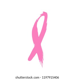 Breast cancer day. Hand drawn pink crayon ribbon. 15 October. Watercolor awareness symbol, vector illustration, isolated. Design template for flyer and poster.