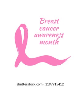 Breast cancer day. Hand drawn pink crayon ribbon. 15 October. Watercolor awareness symbol, vector illustration, isolated. Design template for flyer and poster.
