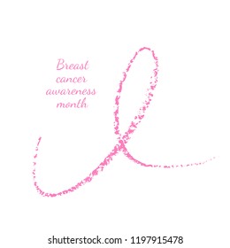 Breast cancer day. Hand drawn pink crayon ribbon. 15 October. Watercolor awareness symbol, vector illustration, isolated. Design template for flyer and poster.