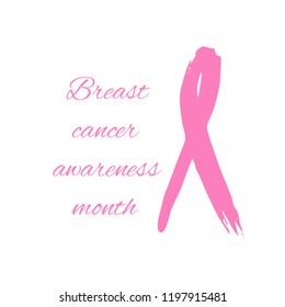 Breast cancer day. Hand drawn pink crayon ribbon. 15 October. Watercolor awareness symbol, vector illustration, isolated. Design template for flyer and poster.