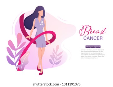 Breast cancer day international Landing Page Template.Women with ribbon People Characters for ui, web, mobile app, poster and banner.