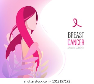 Breast cancer day international Landing Page Template.Women with ribbon People Characters for ui, web, mobile app, poster and banner.